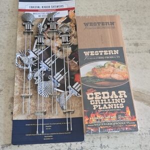 Coastal Kabob Skewers and Cedar Grilling Planks Set NWT